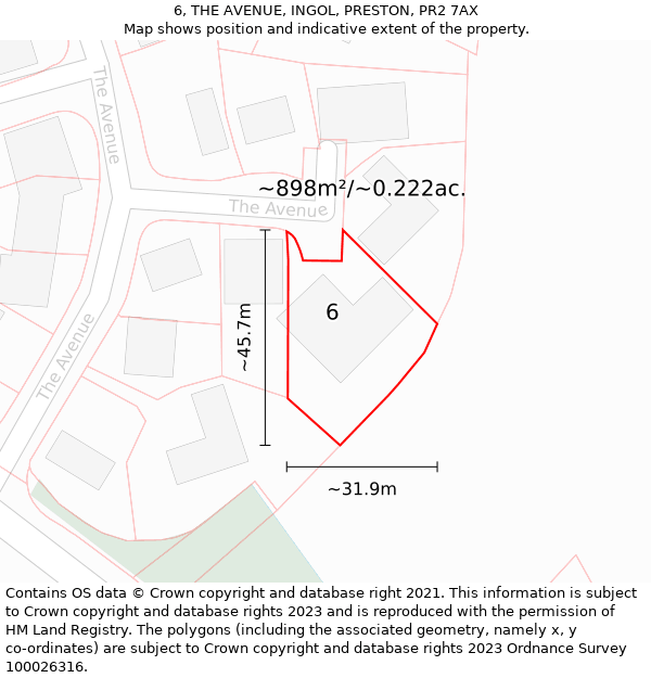 6, THE AVENUE, INGOL, PRESTON, PR2 7AX: Plot and title map