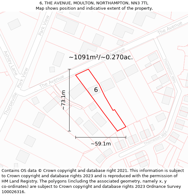 6, THE AVENUE, MOULTON, NORTHAMPTON, NN3 7TL: Plot and title map