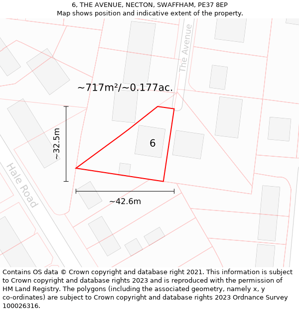 6, THE AVENUE, NECTON, SWAFFHAM, PE37 8EP: Plot and title map