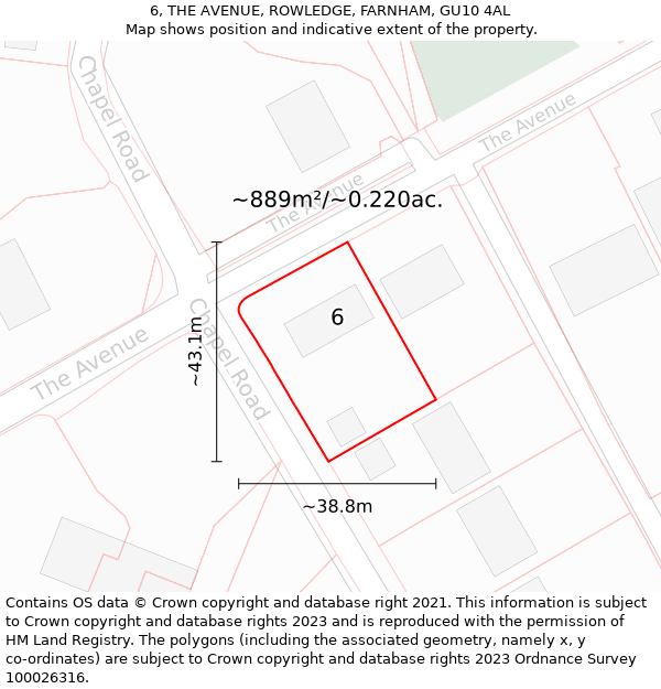 6, THE AVENUE, ROWLEDGE, FARNHAM, GU10 4AL: Plot and title map