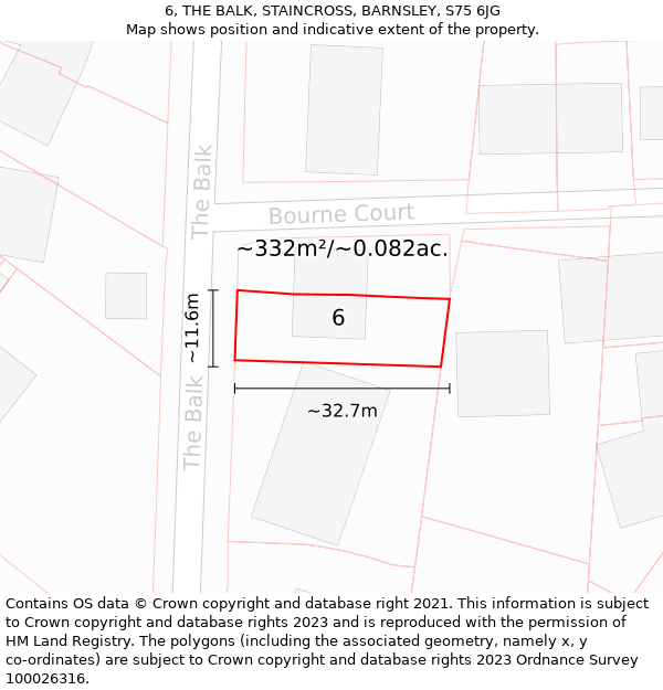 6, THE BALK, STAINCROSS, BARNSLEY, S75 6JG: Plot and title map