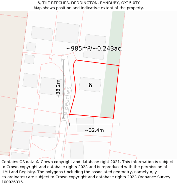 6, THE BEECHES, DEDDINGTON, BANBURY, OX15 0TY: Plot and title map