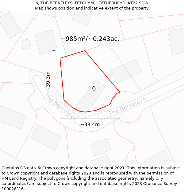 6, THE BERKELEYS, FETCHAM, LEATHERHEAD, KT22 9DW: Plot and title map