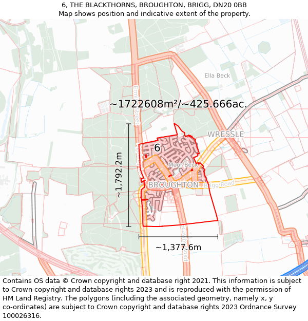 6, THE BLACKTHORNS, BROUGHTON, BRIGG, DN20 0BB: Plot and title map