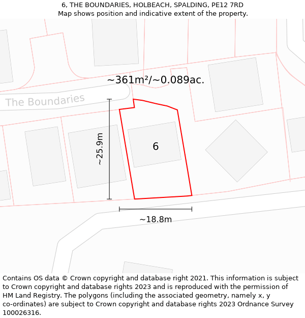 6, THE BOUNDARIES, HOLBEACH, SPALDING, PE12 7RD: Plot and title map