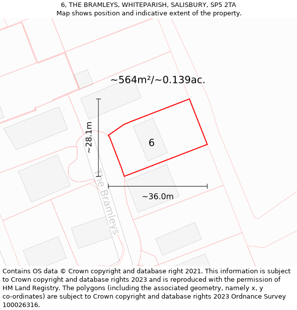 6, THE BRAMLEYS, WHITEPARISH, SALISBURY, SP5 2TA: Plot and title map