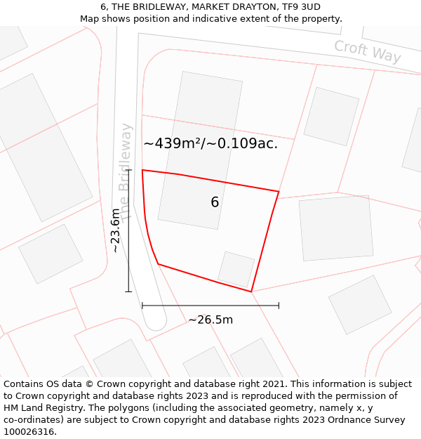 6, THE BRIDLEWAY, MARKET DRAYTON, TF9 3UD: Plot and title map