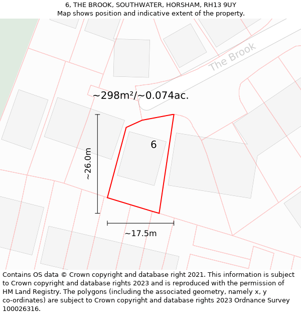 6, THE BROOK, SOUTHWATER, HORSHAM, RH13 9UY: Plot and title map