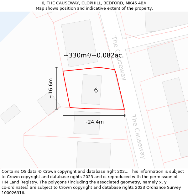 6, THE CAUSEWAY, CLOPHILL, BEDFORD, MK45 4BA: Plot and title map