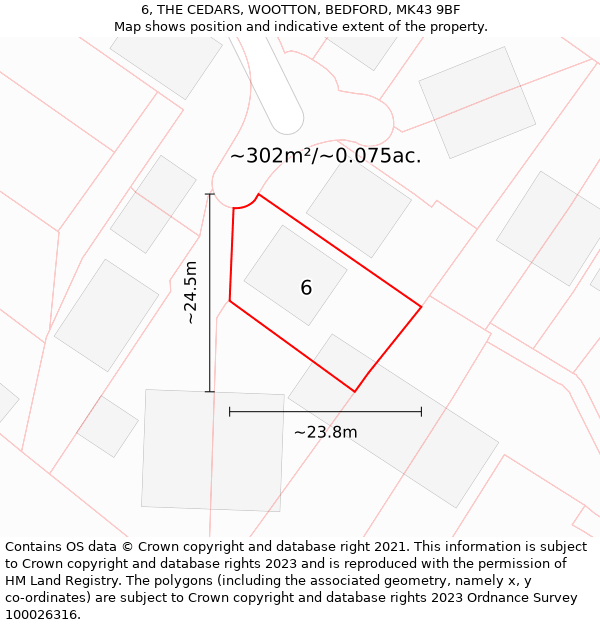 6, THE CEDARS, WOOTTON, BEDFORD, MK43 9BF: Plot and title map