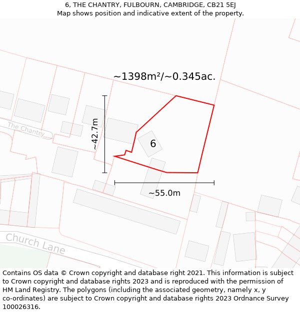 6, THE CHANTRY, FULBOURN, CAMBRIDGE, CB21 5EJ: Plot and title map