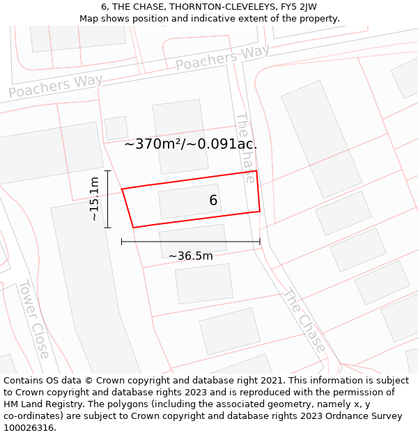 6, THE CHASE, THORNTON-CLEVELEYS, FY5 2JW: Plot and title map