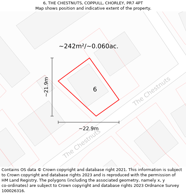 6, THE CHESTNUTS, COPPULL, CHORLEY, PR7 4PT: Plot and title map