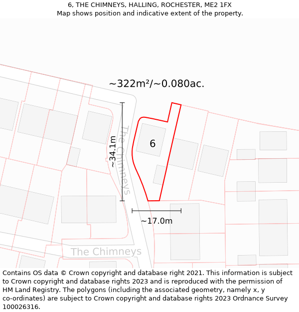 6, THE CHIMNEYS, HALLING, ROCHESTER, ME2 1FX: Plot and title map