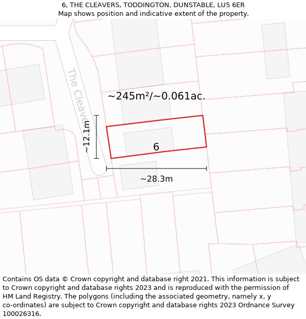 6, THE CLEAVERS, TODDINGTON, DUNSTABLE, LU5 6ER: Plot and title map