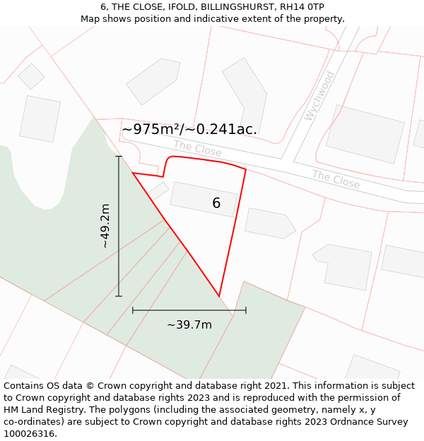 6, THE CLOSE, IFOLD, BILLINGSHURST, RH14 0TP: Plot and title map