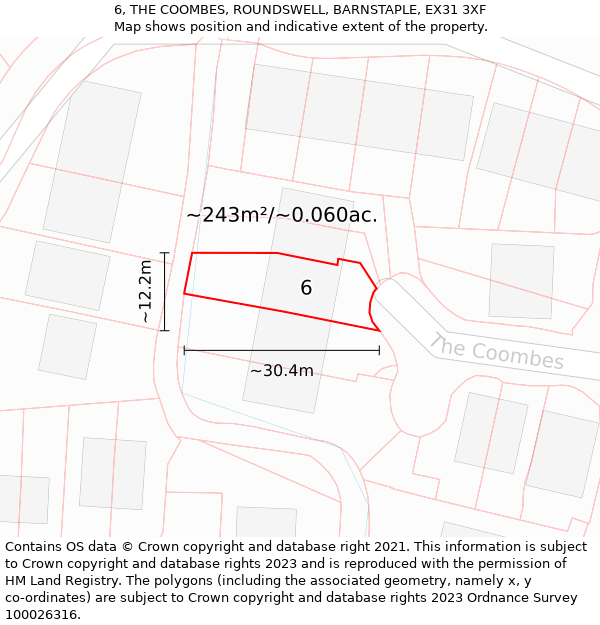 6, THE COOMBES, ROUNDSWELL, BARNSTAPLE, EX31 3XF: Plot and title map