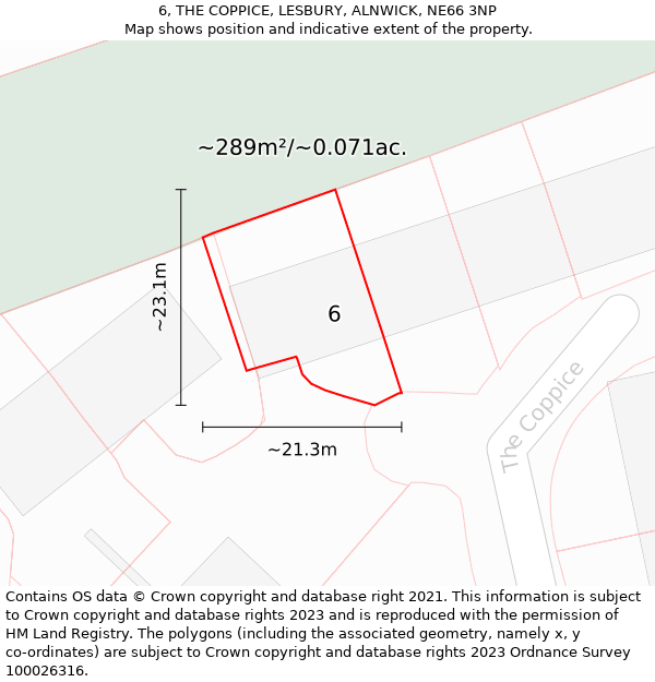 6, THE COPPICE, LESBURY, ALNWICK, NE66 3NP: Plot and title map