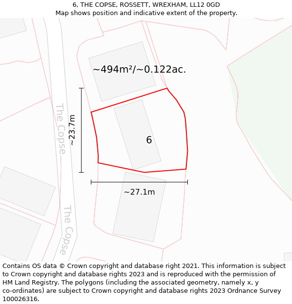 6, THE COPSE, ROSSETT, WREXHAM, LL12 0GD: Plot and title map