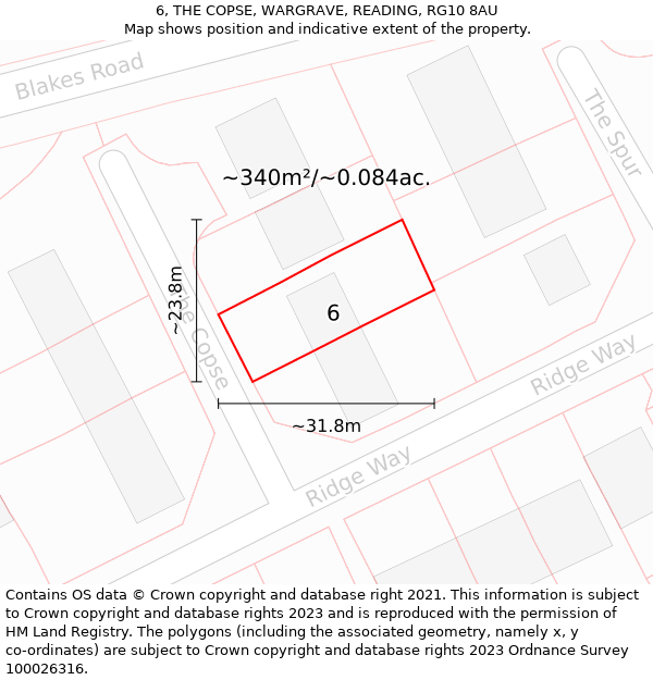 6, THE COPSE, WARGRAVE, READING, RG10 8AU: Plot and title map