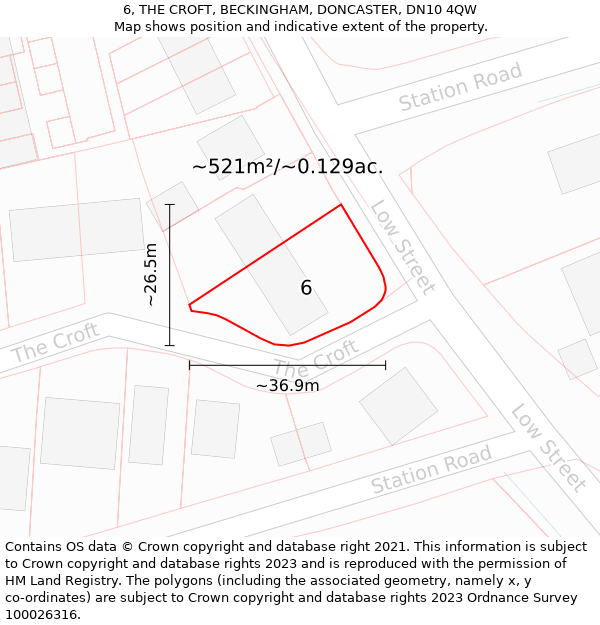 6, THE CROFT, BECKINGHAM, DONCASTER, DN10 4QW: Plot and title map