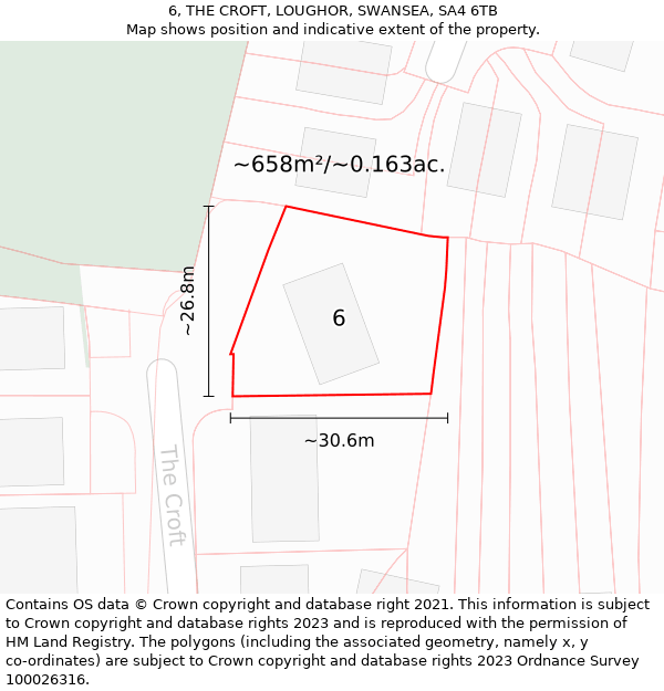 6, THE CROFT, LOUGHOR, SWANSEA, SA4 6TB: Plot and title map