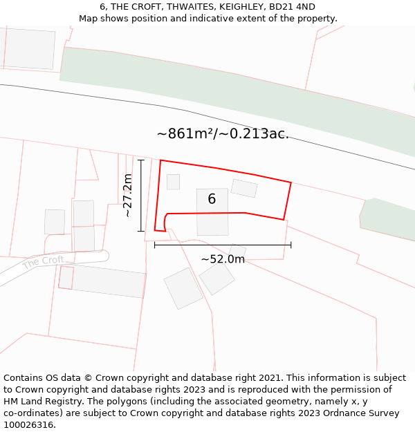 6, THE CROFT, THWAITES, KEIGHLEY, BD21 4ND: Plot and title map