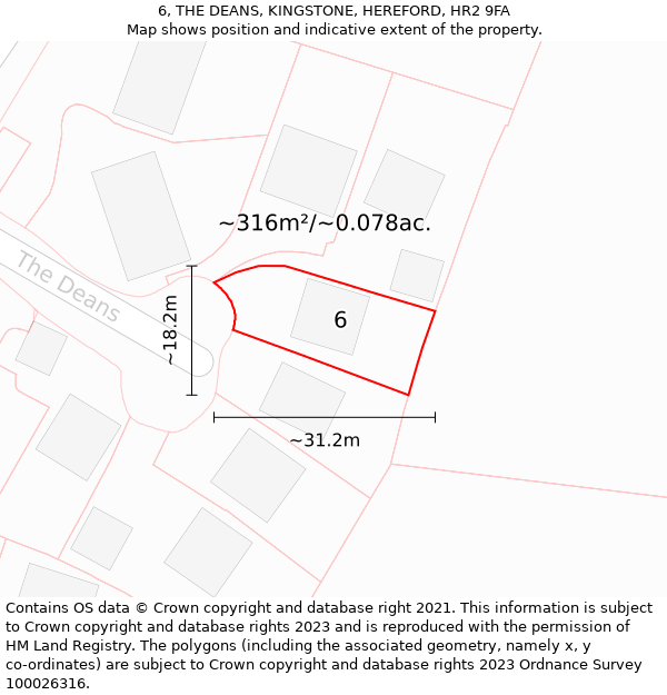 6, THE DEANS, KINGSTONE, HEREFORD, HR2 9FA: Plot and title map
