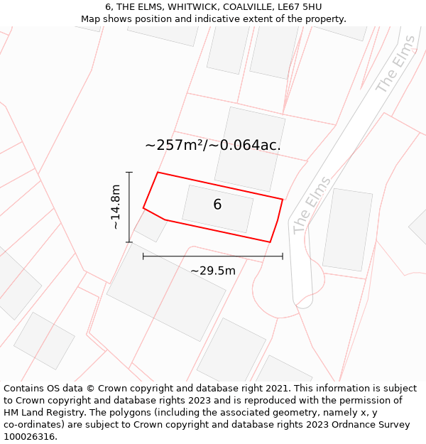 6, THE ELMS, WHITWICK, COALVILLE, LE67 5HU: Plot and title map
