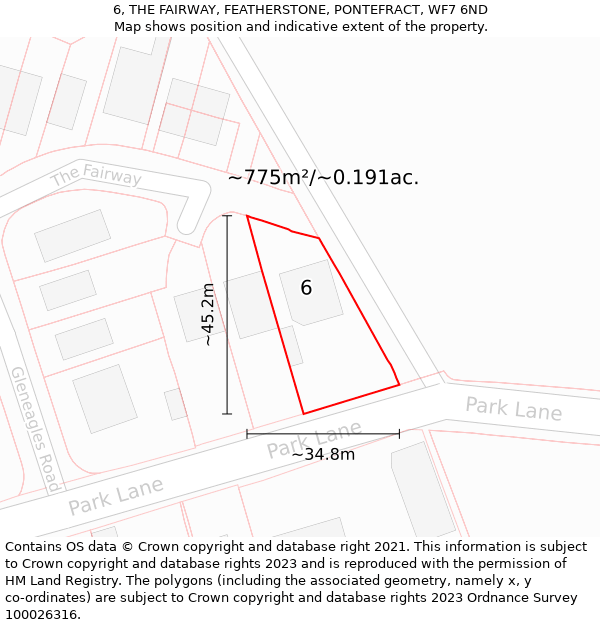 6, THE FAIRWAY, FEATHERSTONE, PONTEFRACT, WF7 6ND: Plot and title map