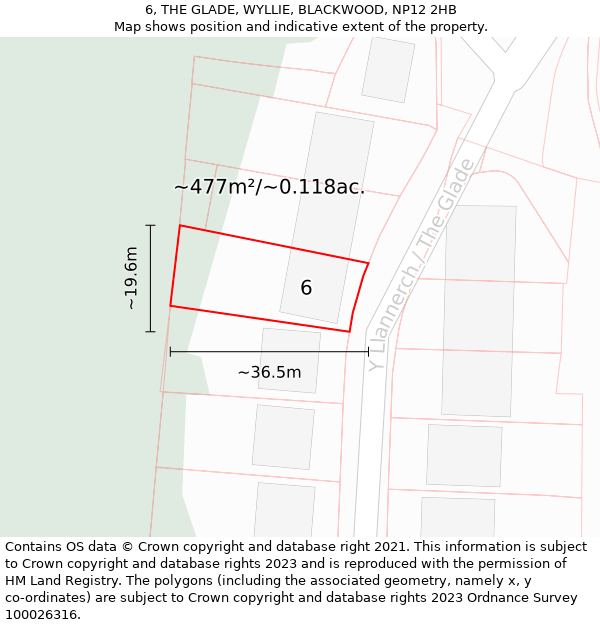 6, THE GLADE, WYLLIE, BLACKWOOD, NP12 2HB: Plot and title map