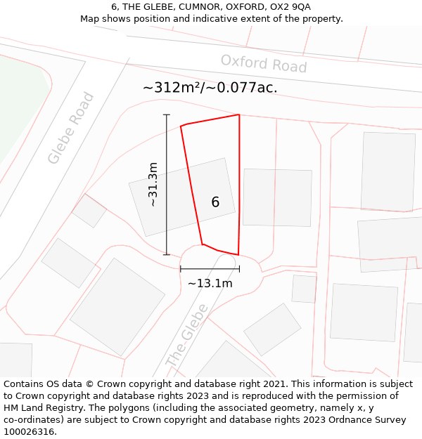 6, THE GLEBE, CUMNOR, OXFORD, OX2 9QA: Plot and title map