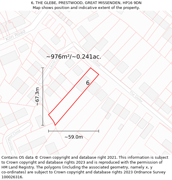 6, THE GLEBE, PRESTWOOD, GREAT MISSENDEN, HP16 9DN: Plot and title map