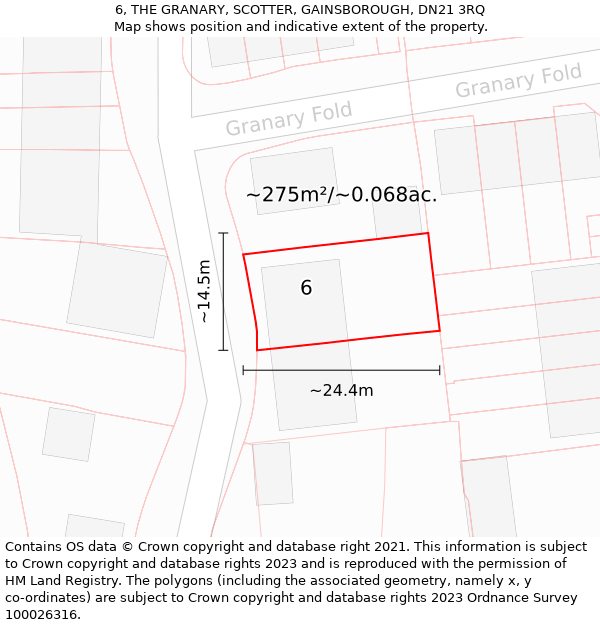 6, THE GRANARY, SCOTTER, GAINSBOROUGH, DN21 3RQ: Plot and title map