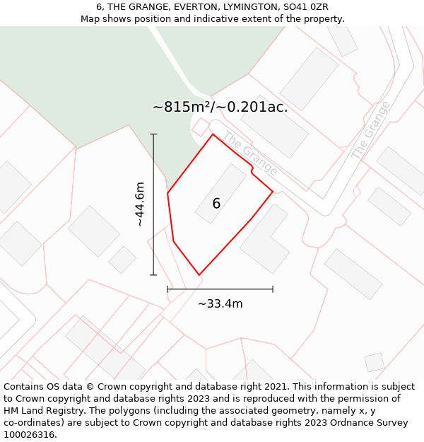 6, THE GRANGE, EVERTON, LYMINGTON, SO41 0ZR: Plot and title map