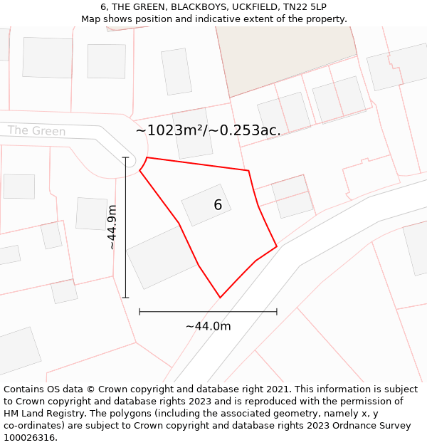 6, THE GREEN, BLACKBOYS, UCKFIELD, TN22 5LP: Plot and title map