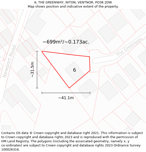 6, THE GREENWAY, NITON, VENTNOR, PO38 2DW: Plot and title map