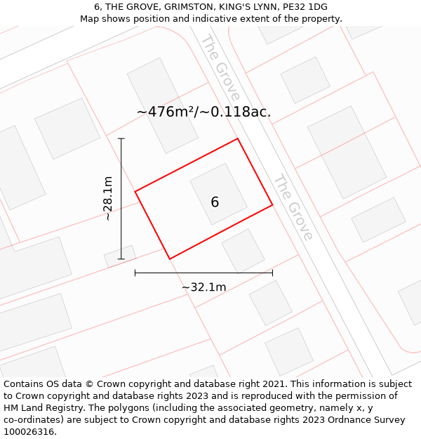 6, THE GROVE, GRIMSTON, KING'S LYNN, PE32 1DG: Plot and title map