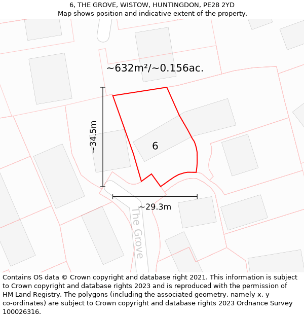 6, THE GROVE, WISTOW, HUNTINGDON, PE28 2YD: Plot and title map