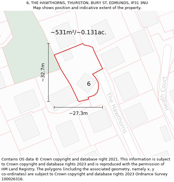 6, THE HAWTHORNS, THURSTON, BURY ST. EDMUNDS, IP31 3NU: Plot and title map