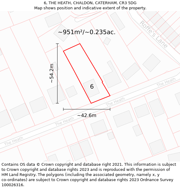 6, THE HEATH, CHALDON, CATERHAM, CR3 5DG: Plot and title map