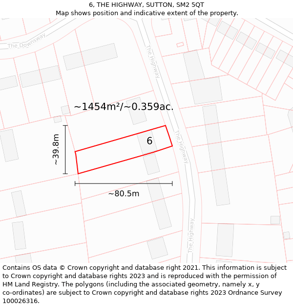 6, THE HIGHWAY, SUTTON, SM2 5QT: Plot and title map