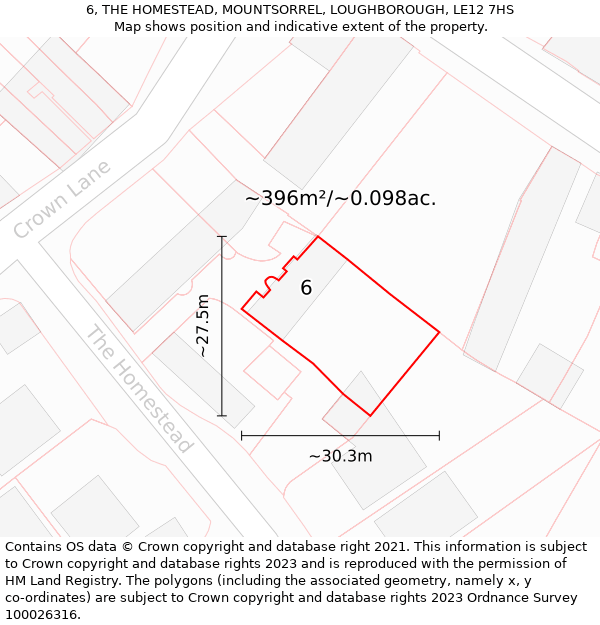 6, THE HOMESTEAD, MOUNTSORREL, LOUGHBOROUGH, LE12 7HS: Plot and title map