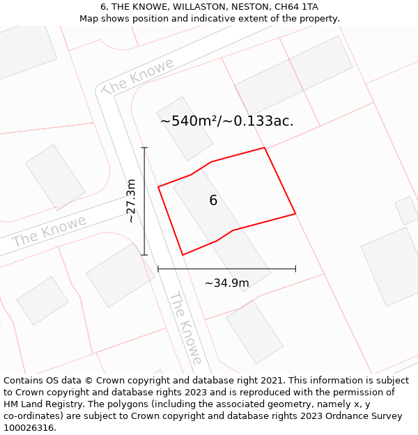 6, THE KNOWE, WILLASTON, NESTON, CH64 1TA: Plot and title map