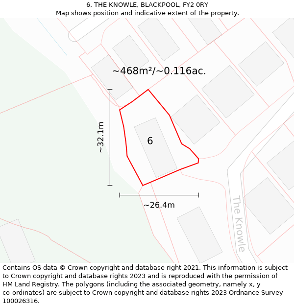 6, THE KNOWLE, BLACKPOOL, FY2 0RY: Plot and title map