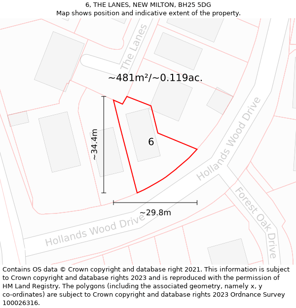6, THE LANES, NEW MILTON, BH25 5DG: Plot and title map