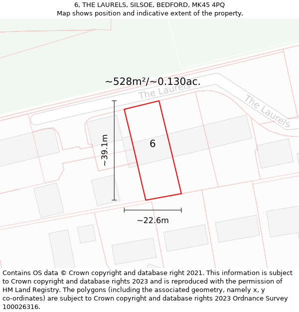 6, THE LAURELS, SILSOE, BEDFORD, MK45 4PQ: Plot and title map