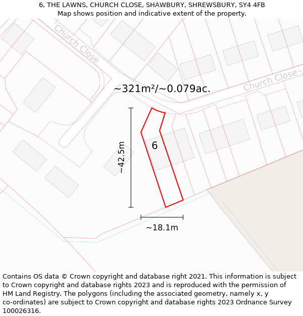 6, THE LAWNS, CHURCH CLOSE, SHAWBURY, SHREWSBURY, SY4 4FB: Plot and title map