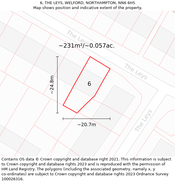 6, THE LEYS, WELFORD, NORTHAMPTON, NN6 6HS: Plot and title map