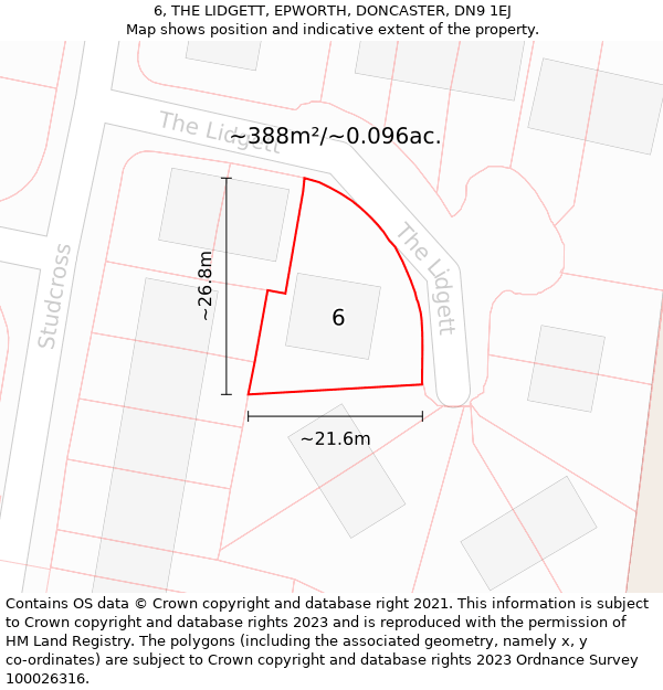 6, THE LIDGETT, EPWORTH, DONCASTER, DN9 1EJ: Plot and title map